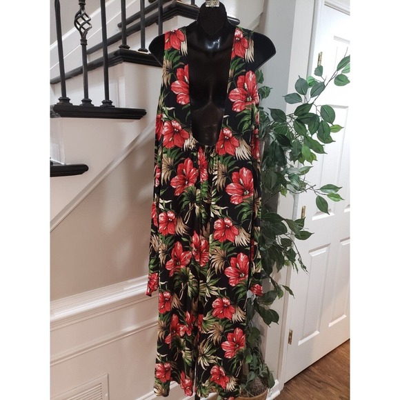 Expo Black Floral Hibiscus V-Neck Sleeveless Front Button Jumpsuit Size 10 - Picture 13 of 13